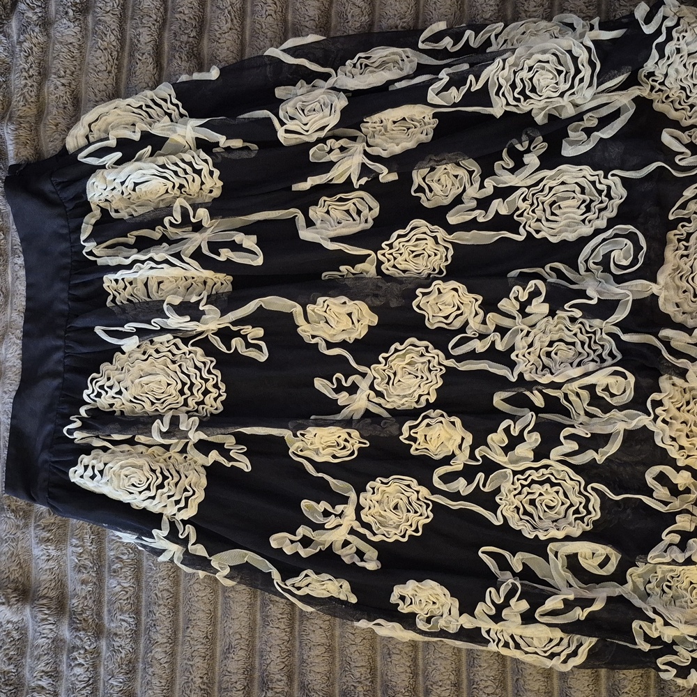 DownEast Black and Cream Floral A-Line Skirt